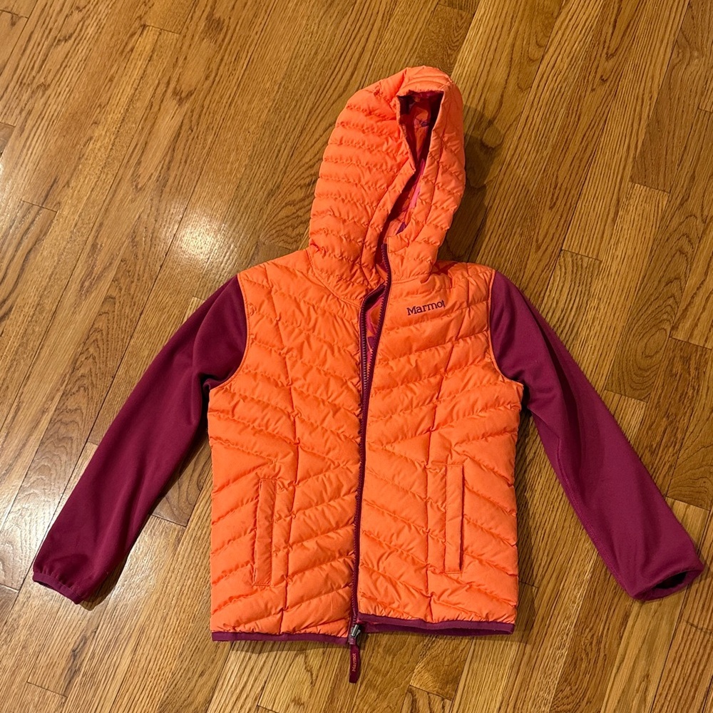 Marmot Kids Orange and Maroon Puffer Jacket